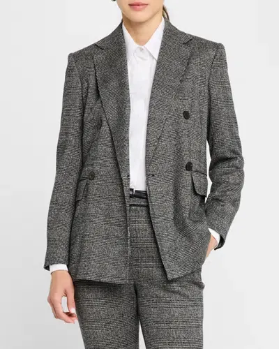 Max Mara Ettore Double-breasted Houndstooth Plaid Blazer In Medium Grey