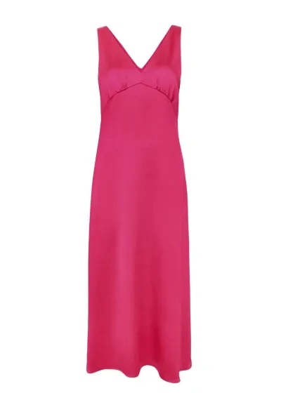 Max Mara Gambero Satin Midi Dress In Fuchsia