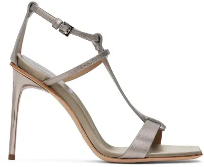 Max Mara Metallic Nappa Leather Sandals In Medium Grey