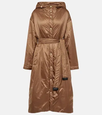 Max Mara Greenpa Padded Waterproof Long Jacket In Brown