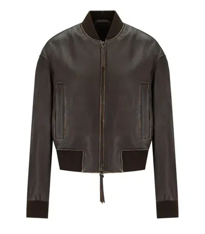 Max Mara Hiltex Dark Brown Leather Bomber