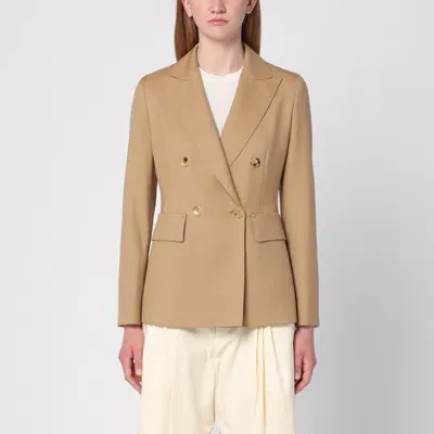 Max Mara Honey-coloured Wool Double-breasted Blazer In Beige