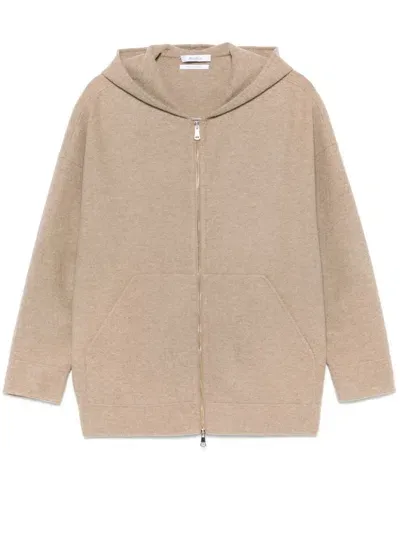 Max Mara Saio Wool Blend Jersey Zip Hoodie In Haselnuss