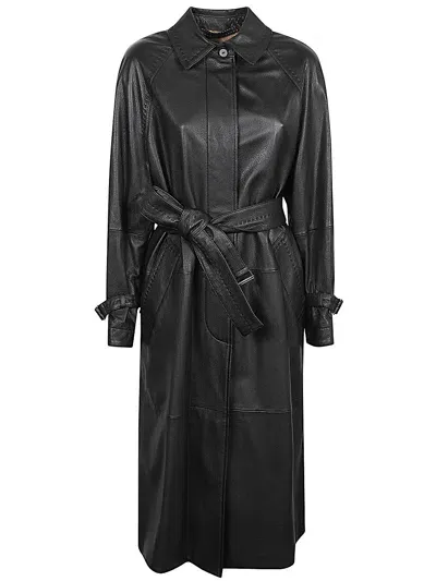 Max Mara Leather Trench Coat In Black