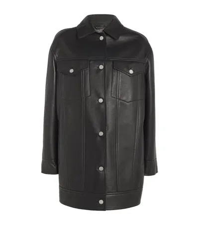 Max Mara Leather Tweed-lined Jacket In Black