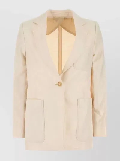 Max Mara Linen Blazer Padded Shoulders In White,neutro