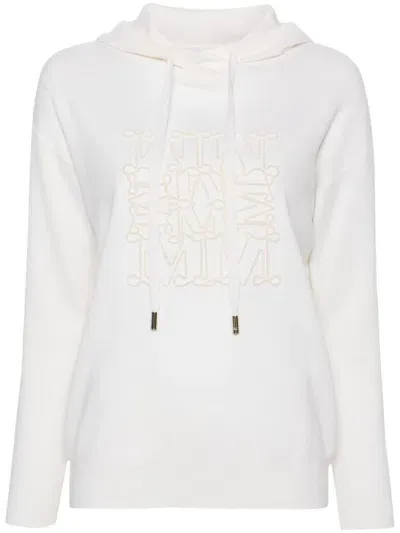 Max Mara Crystal-embellished Wool-blend Hoodie In White