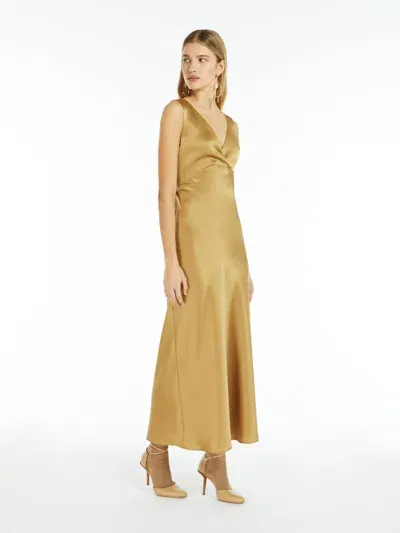 Max Mara Lazio Satin Long Dress In Honey