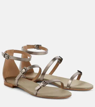 Max Mara Metallic Leather Sandals In Silver