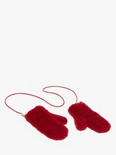 Max Mara Ombrato Shearling Mittens In Red