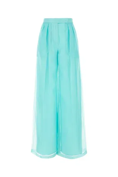 Max Mara Silk Organza Wide-leg Trousers In Blue