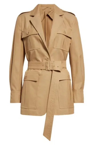 Max Mara Pacos Belted Canvas Long Jacket In Brown