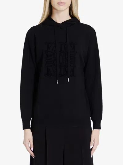 Max Mara Pamir Logo Wool Knit Hoodie In Black