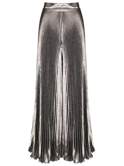 Max Mara Pleated Metallic Trousers In Silver