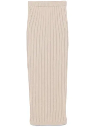 Max Mara Ribbed Midi Skirt In Neutrals