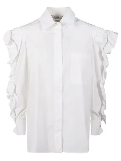 Max Mara Ruffle Sleeve Shirt In White