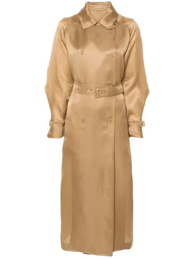 Max Mara Sacco Belted Silk Organza Trench Coat In Brown