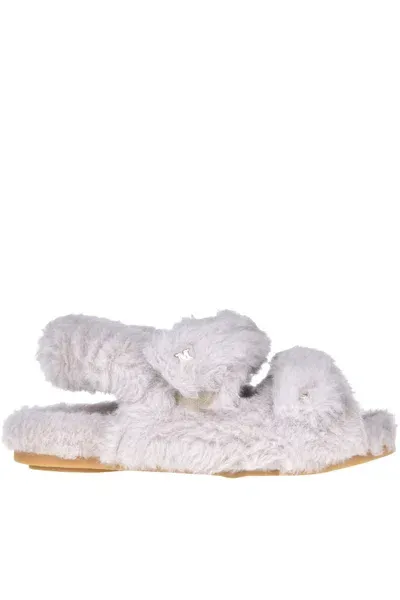 Max Mara Sandyc Shearling Sandals In Dove-grey