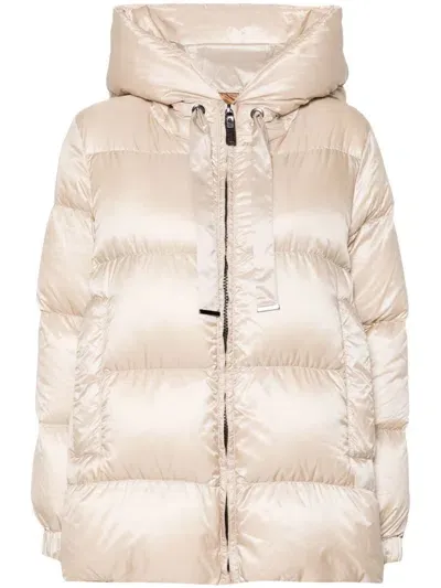 Max Mara Seia Hooded Waterproof Down Jacket W/zip In Neutrals