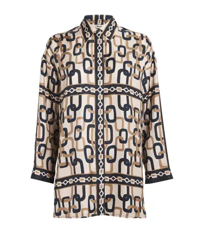 Max Mara Silk Adria Print Shirt In Navy