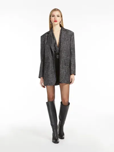 Max Mara Single-breasted Blazer In Printed Silk In Dark Grey