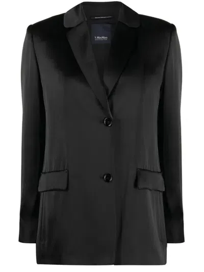 Max Mara Single-breasted Satin-finish Blazer In Black