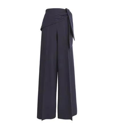 Max Mara Stretch-virgin Wool Wrap Trousers In Blue