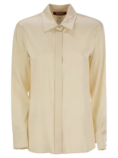 Max Mara Studio Baden - Classic Silk Satin Shirt In Beige