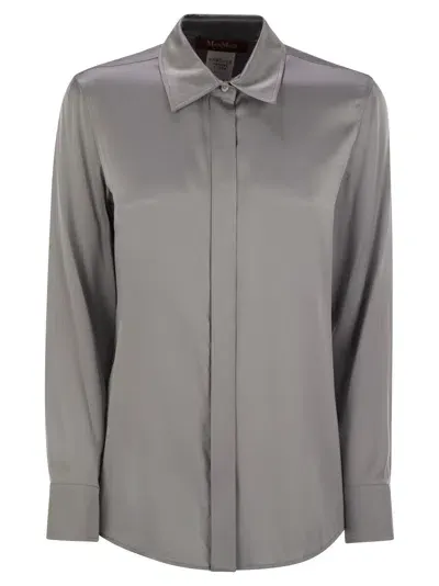 Max Mara Studio Baden - Classic Silk Satin Shirt In Grey