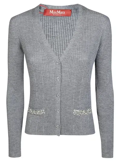 Max Mara Studio Brandy Cardigan Gioiello In Gray