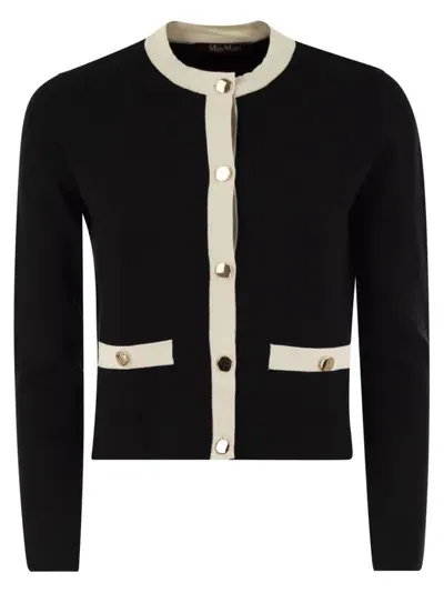 Max Mara Studio Buttoned Crewneck Jacket In Black,white