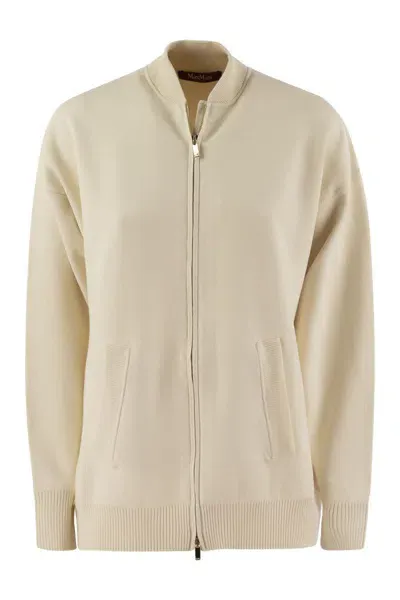 Max Mara Studio Teorema - Viscose Knit Bomber Jacket In Ivory