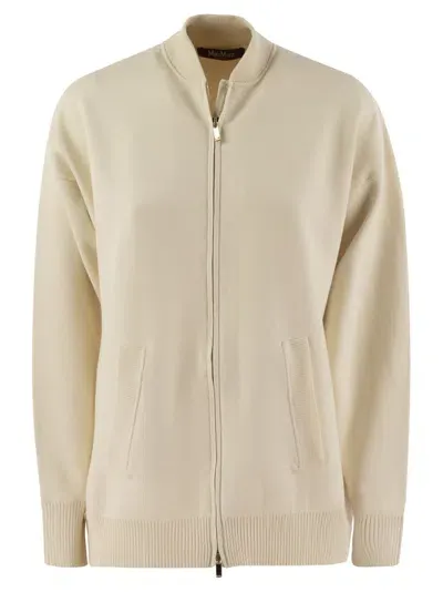 Max Mara Studio Teorema Knit Bomber Jacket In White