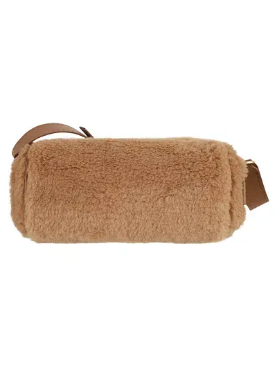 Max Mara Medium Roll Shearling Shoulder Bag In Cammello