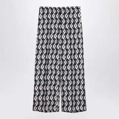 Max Mara Timeless All Over Printed Silk Trousers In Blue