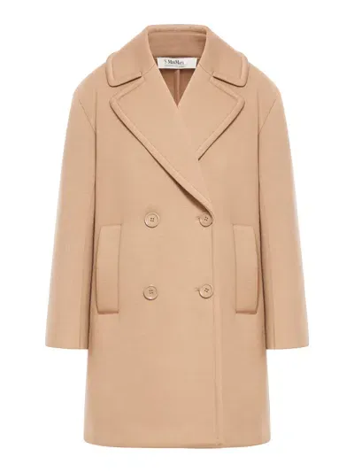 Max Mara Timeless Scuba Jersey Pea Coat In Nude & Neutrals