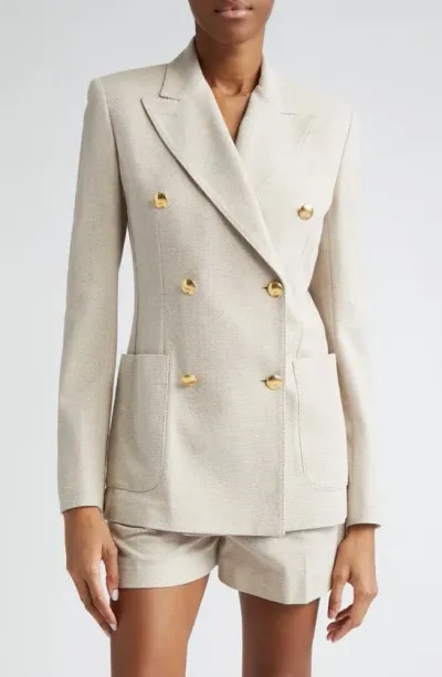 Max Mara Vanadio Pique Knit Double-breasted Blazer Jacket In Beige