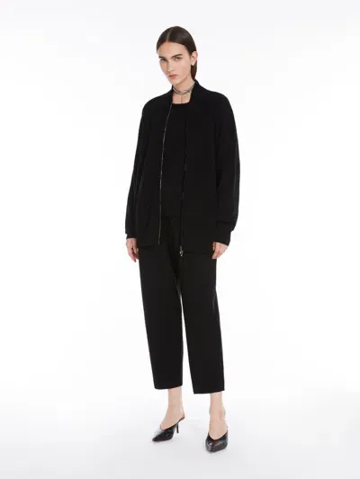 Max Mara Viscose Knit Bomber Jacket In Black