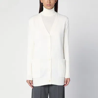 Max Mara White Wool And Cashmere Long Cardigan In Beige