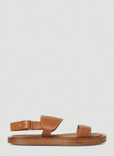 Max Mara Embossed-logo Leather Sandals In Brown