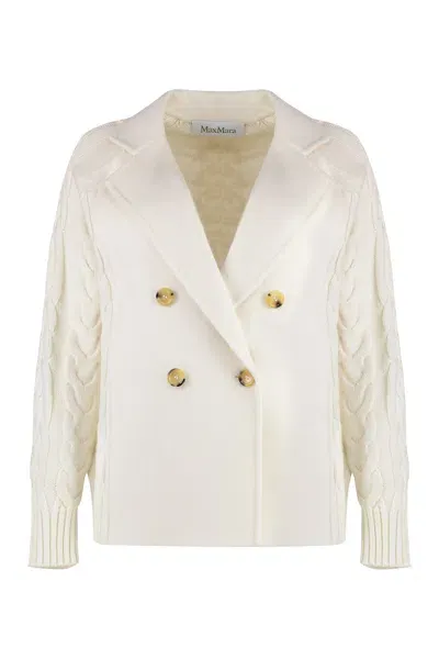 Max Mara Micio Double-breasted Cable Wool Cashmere Coat In White