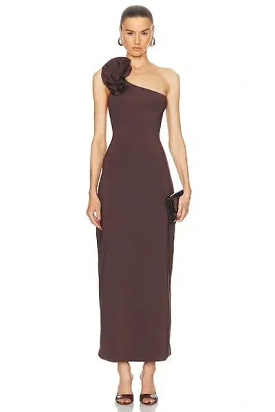 Maygel Coronel + Net Sustain Adda One-shoulder Appliquéd Stretch-jersey Maxi Dress In Brown