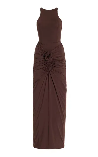 Maygel Coronel Alquimia Ruched Jersey Maxi Dress In Brown