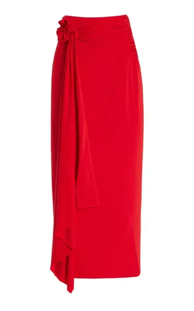 Maygel Coronel Exclusive Crisol Sarong-effect Jersey Maxi Skirt In Red