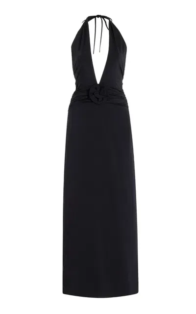 Maygel Coronel Lirio Plunged Jersey Maxi Dress In Black