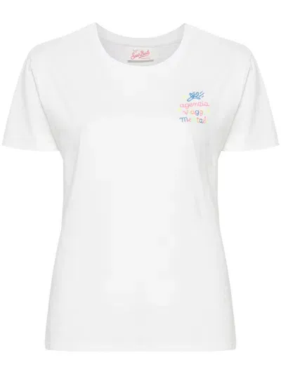 Mc2 Saint Barth Slogan-embroidered Cotton T-shirt In White