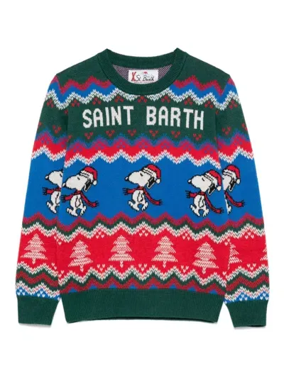 Mc2 Saint Barth Kids' Christmas Snoopy Sweater In Green