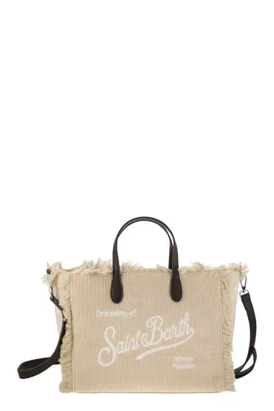 Mc2 Saint Barth Mini Vanity Bag With Bangs And Embroidered Logo In Beige