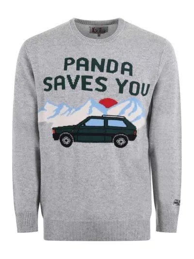 Mc2 Saint Barth Panda Save Embroidery Sweater In Grey