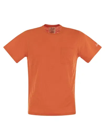 Mc2 Saint Barth Ecstasea Linen T Shirt With Pocket In Orange